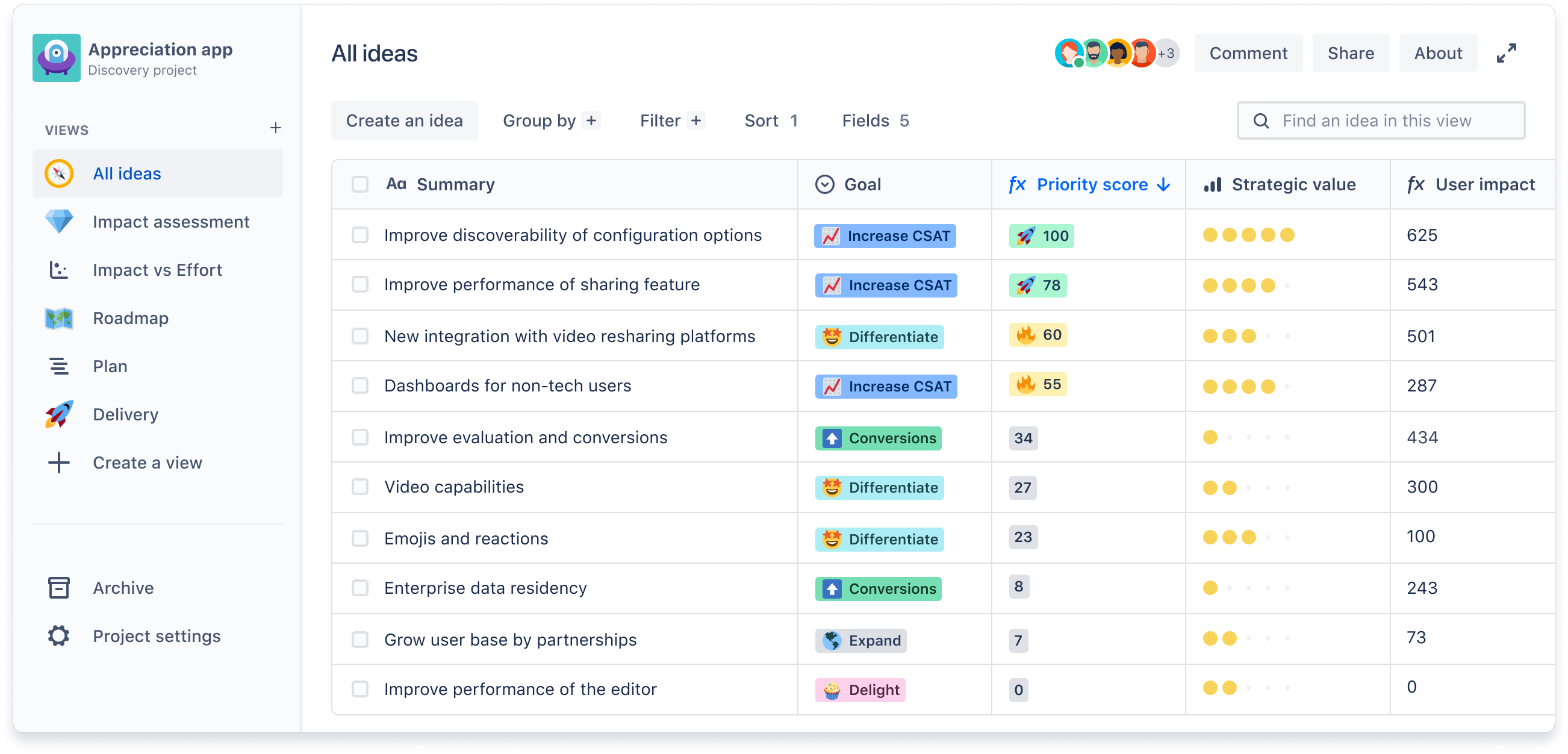 Interfaz de registro de ideas de Jira Product Discovery