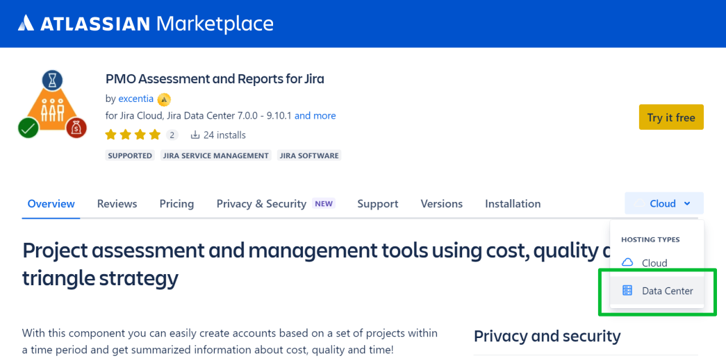 PMO disponible en el marketgplace de atlassian