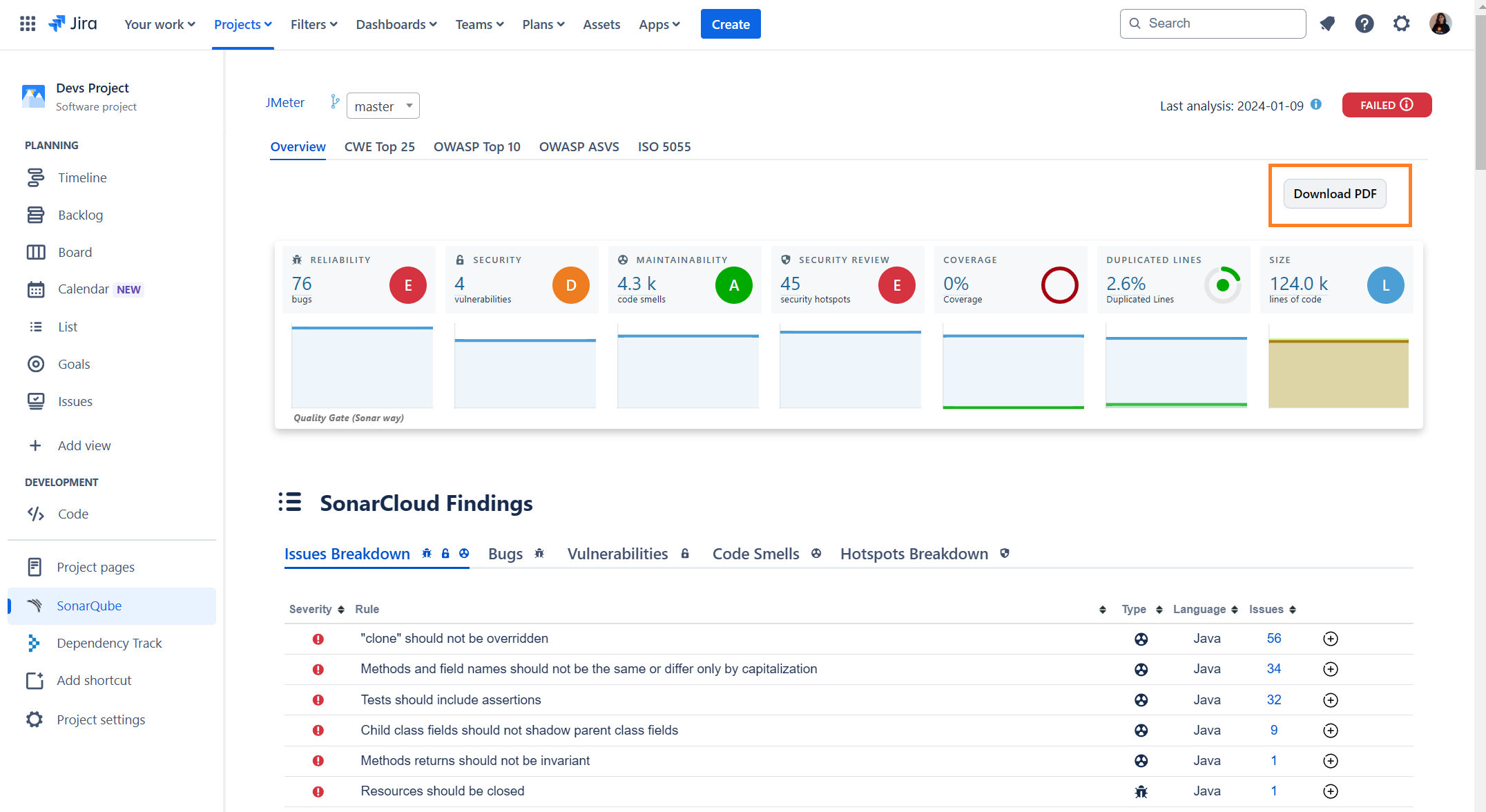 SonarQube Connector for Jira Cloud New button