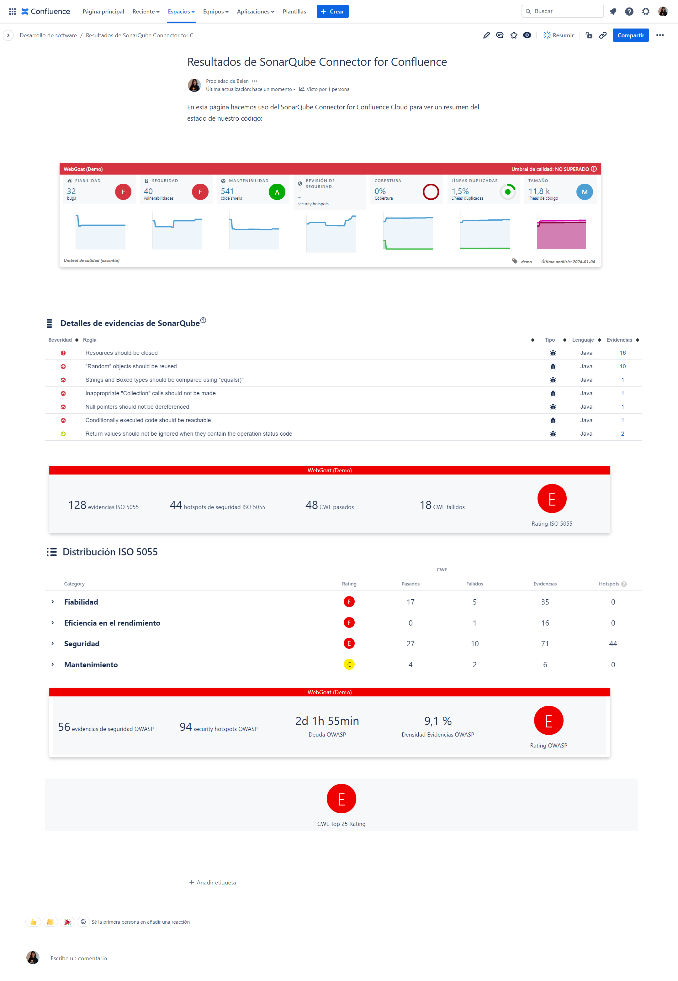 Dashboard SonarQube Connector for Confluence