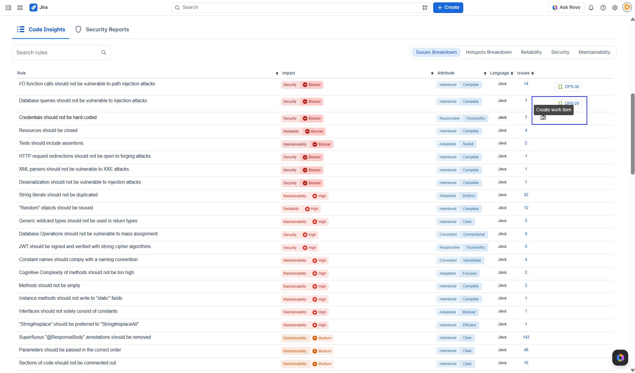 Crear issues en SonarQube Connector for Jira
