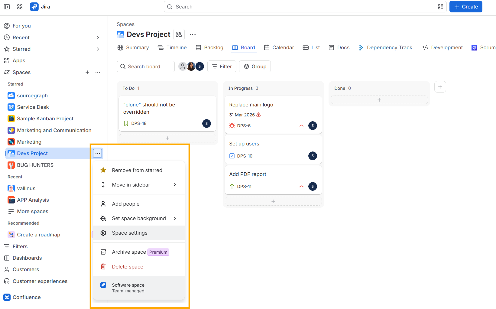 Acceder a los ajustes de un espacio de Jira