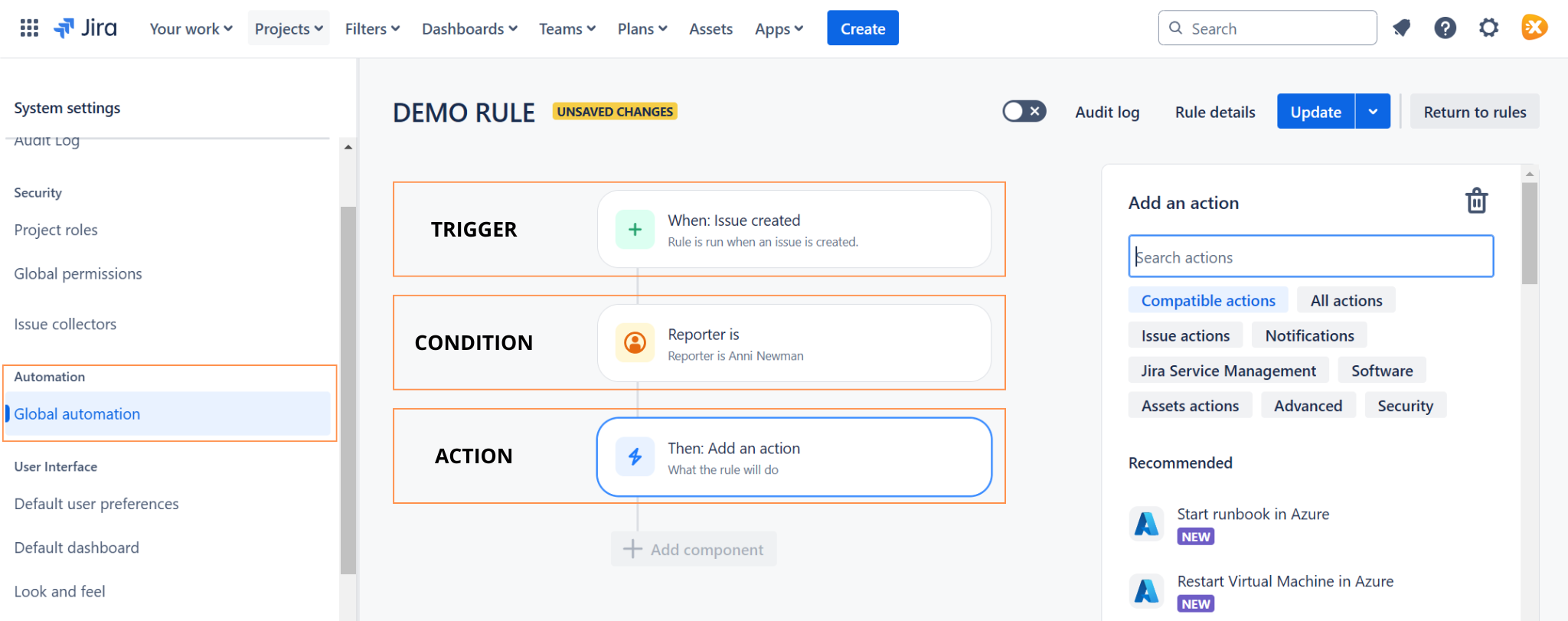 Ejemplo de regla de automatizacion en Jira para aumentar el rendimiento de los equipos