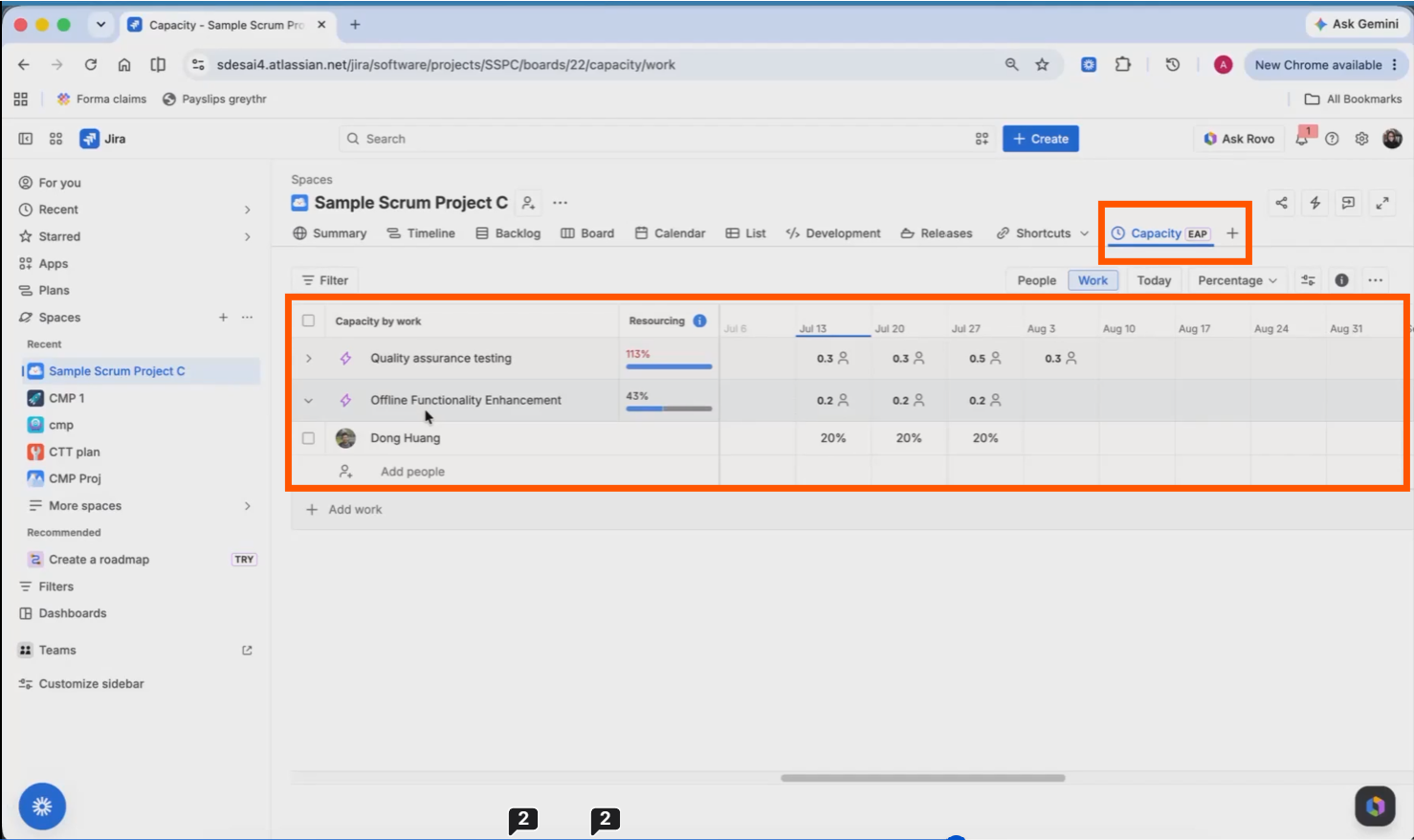 Nueva vista de Capacidad en Jira