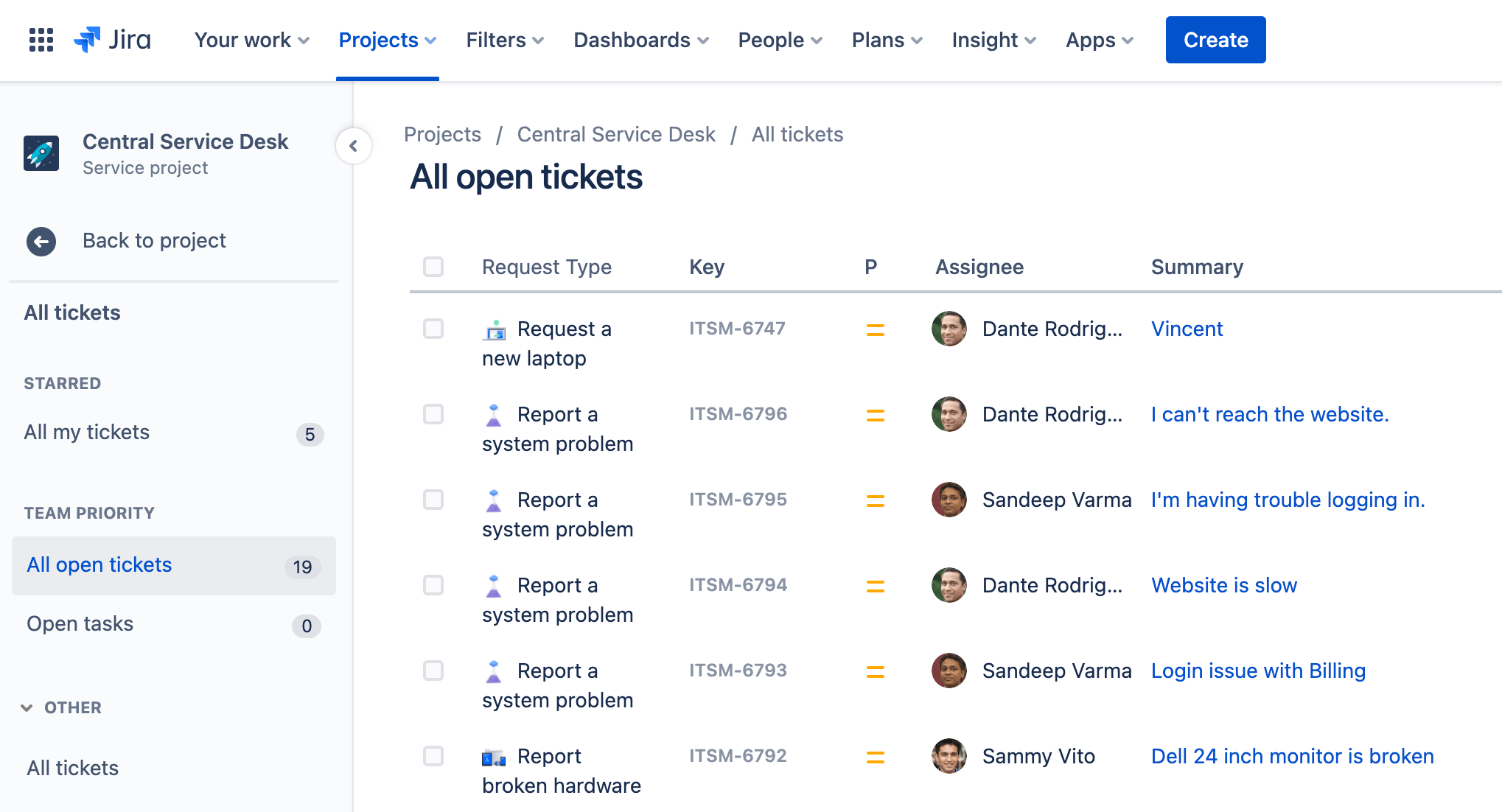 Ejemplo de colas en Jira Service Management