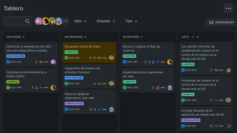 Vista de tablero en Jira