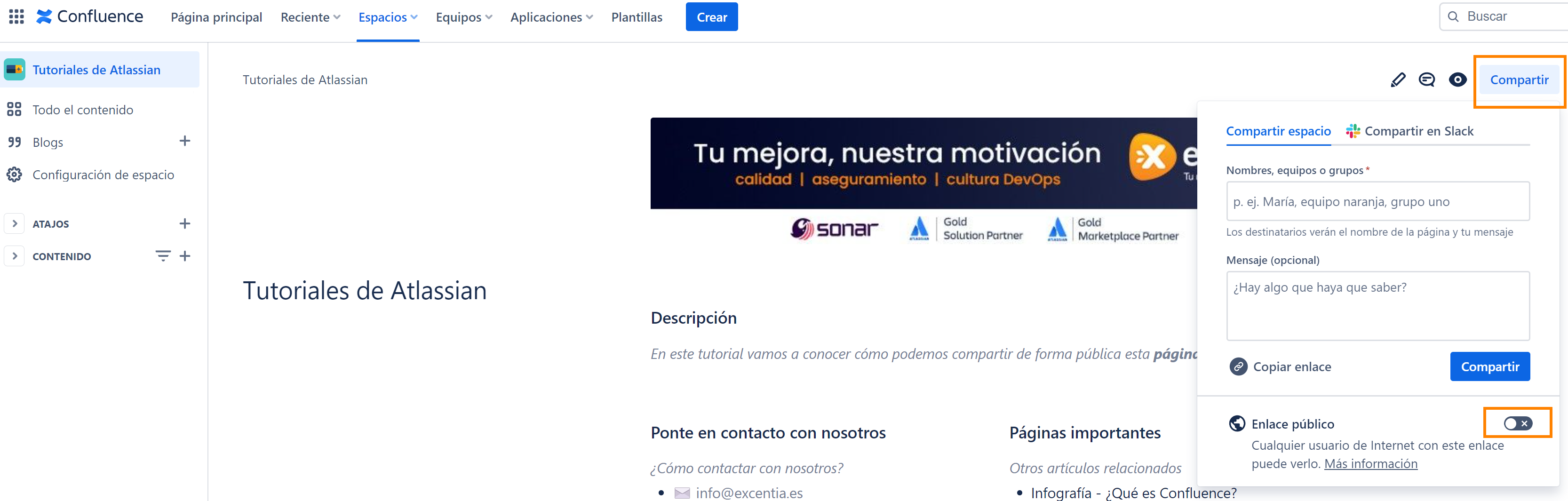 Enlace publico Confluence desactivado