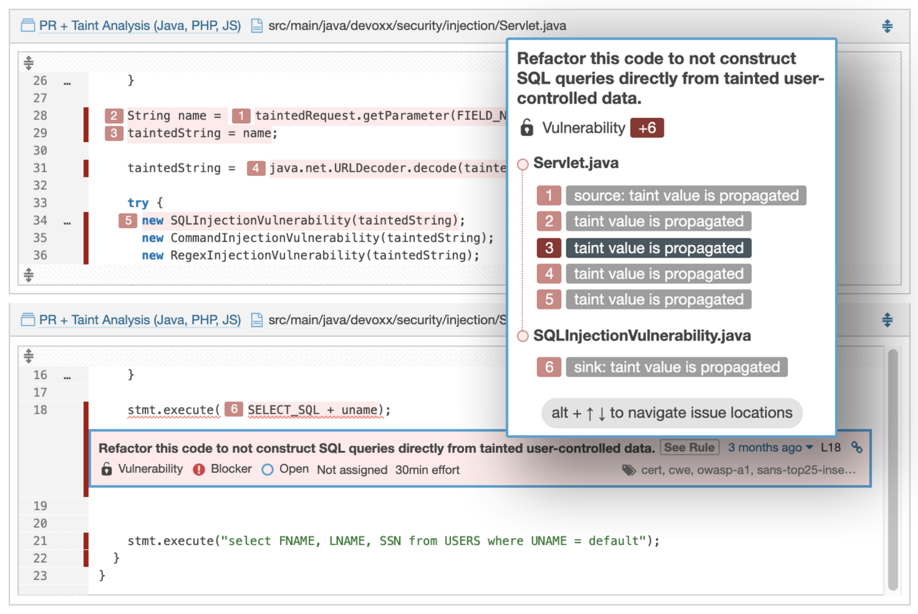 Muestra de la funcionalidad injection flaws